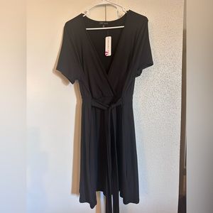 Plus sized simple black cotton tie dress.